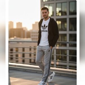 NWOT ​Adidas Essentials 3-Stripes Open Hem Joggers Sweatpants - Gray/Black XL